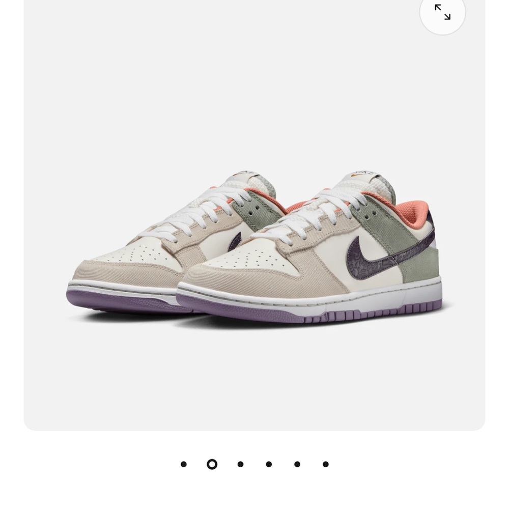 Nike Dunk Low in Cream, Purple, and Green